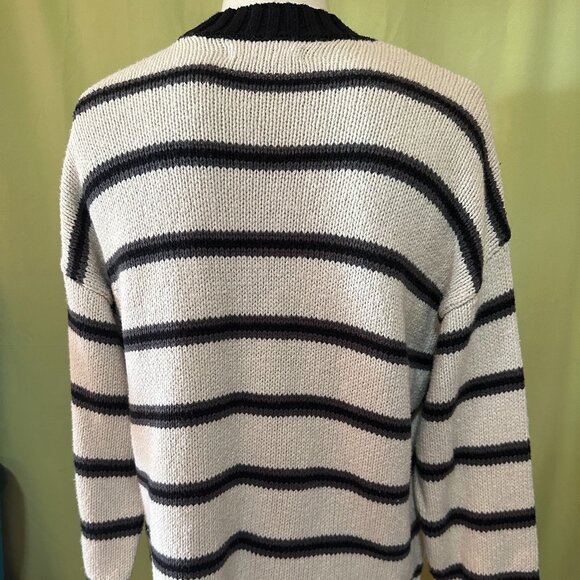Pacsun Men's Beige Gray Black Stripe Sweater Medium Cotton Polyester - Picture 4 of 5